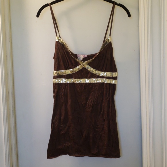 vol. 1 Tops - Brown with gold sequins on chest tank top